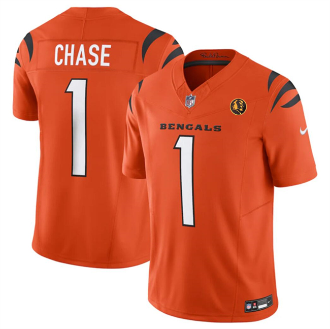 Men's Cincinnati Bengals #1 Ja'Marr Chase Orange 2023 F.U.S.E. With John Madden Patch Vapor Limited Football Stitched Jersey - Click Image to Close